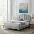 thumbnail image 2 of Platform Bed Frame, Queen Size, Velvet, Light Grey Gray, Modern Contemporary Urban Design, Bedroom Master Guest Suite, 2 of 10