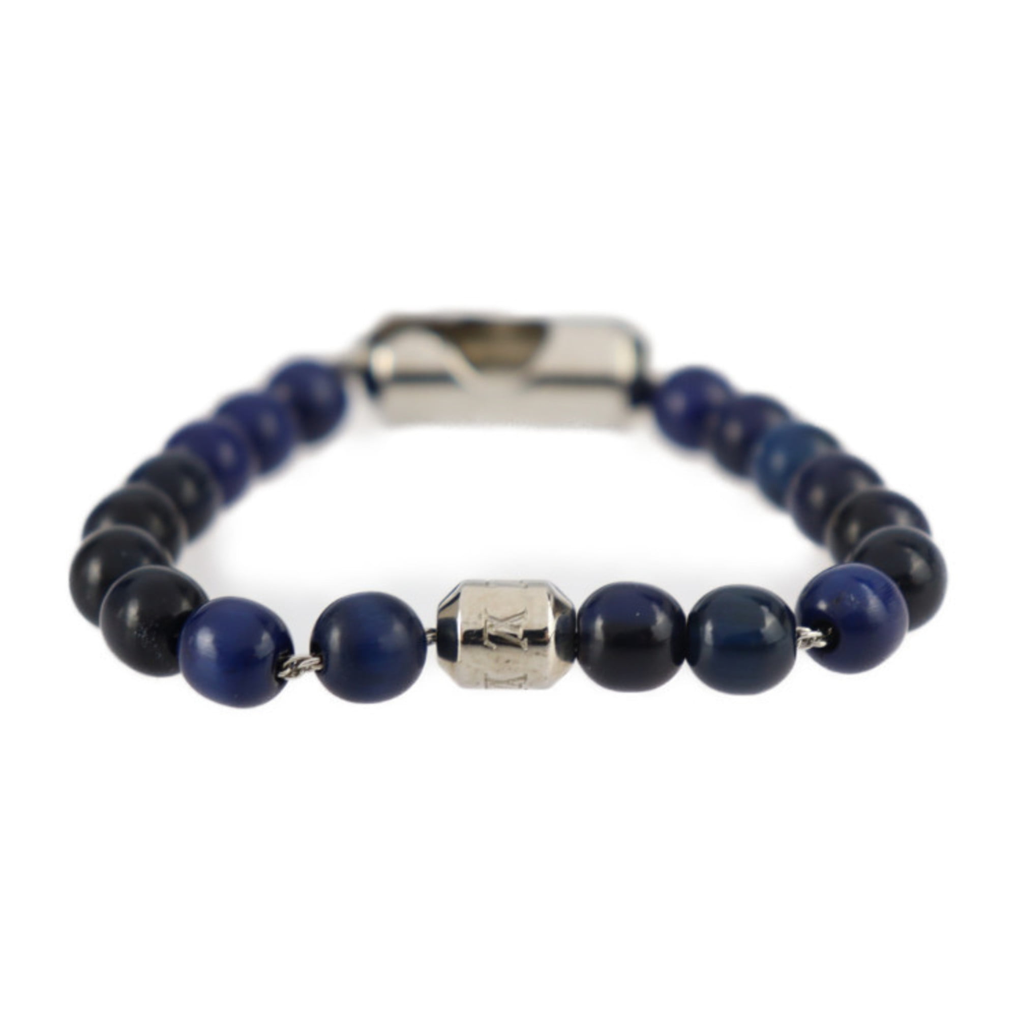 Authenticated used Louis Vuitton Louis Vuitton Brasserie Pearls LV Aloha Bracelet M63656 Navy Series Silver Metal Fittings, Adult Unisex, Size: One