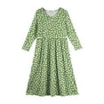 thumbnail image 4 of Inglocry Girls Maxi Dress Long Sleeve Round Neck Casual Holiday Dress with Pockets for 5-14 Years Summer Dresses For Teens Green 7-8Y, 4 of 4