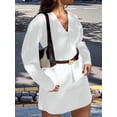 thumbnail image 3 of Women'S 2 Piece Sets Early Fall Front Opening Cardigan and Mini Skirt Knit Outfits Skirt B - White L, 3 of 5