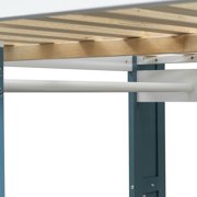 Euroco Wood Full Size Loft Bed with Storage Headboard, Bookcase. Desk and Clothes Hanger for Kids Teens Adults, White&Blue