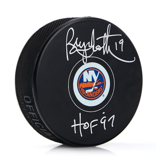 Bryan Trottier Autographed New York Islanders Hockey Puck with HOF Note