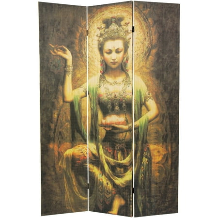6' Tall Kwan Yin with Lotus Bamboo Room Divider