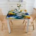 thumbnail image 3 of HAOXIT  Tablecloth Abstract Floral, Watercolor Flowers Blur Blue Yellow Square Table Cloths Anti-Shrink Decorative Table Cover for Kitchen Dinning Tabletop Outdoor Picnic BBQ 60''x60'', 3 of 7