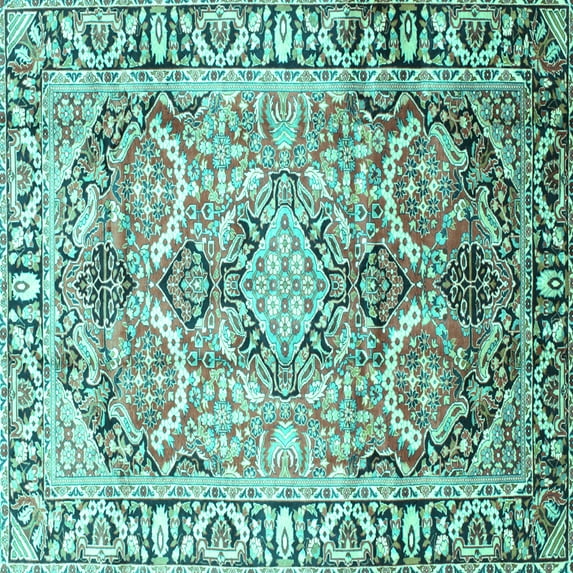 Ahgly Company Indoor Square Persian Turquoise Blue Traditional Area Rugs, 5' Square