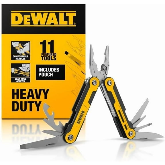 DEWALT 11-in-1 Folding Multitool with Sheath – Compact Pocket Tool with Knife, Pliers, Screwdrivers, Saw, Can and Bottle Openers