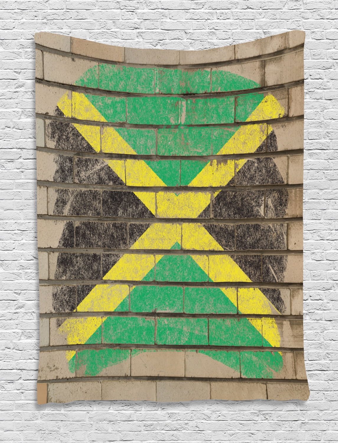 Jamaican Tapestry, Flag on the Wall Illustration with Chalk Effect Old