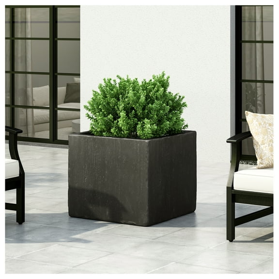 Outdoor Planter Large Square 21.5" MGO Cast Stone - Patio Garden Decor Black   Magnesium Oxide