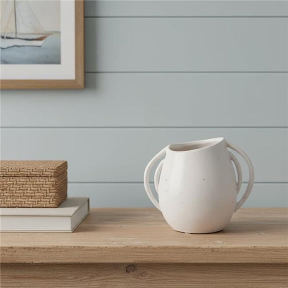 HomeRoots 608343 7 in. Cream Speckle Ceramic Amphora Table Vase