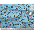 thumbnail image 2 of Soimoi Blue Cotton Voile Fabric Circle & Keys Victorian Style Print Fabric by the Yard 56 Inch Wide, 2 of 3