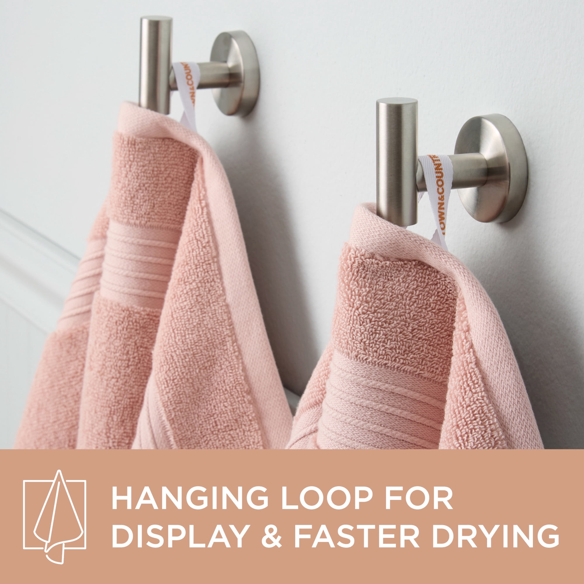 TOWN & COUNTRY EVERYDAY 4-Piece Solid Dobby Border Bath Towel Set, 30"x58", 100% Cotton, Plush & Absorbent 650GSM, Blush