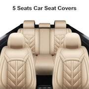 Car Seat Covers for Hyundai 5 Seats, Waterproof Pu Leather Auto Cushion Protector Front Rear Seat Full Set for Elantra Tucson Sonata Kona NEXO Beige