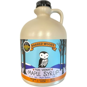 Half Gallon (64 oz) Vermont Organic Maple Syrup- Grade A Amber- from Barred Woods Maple