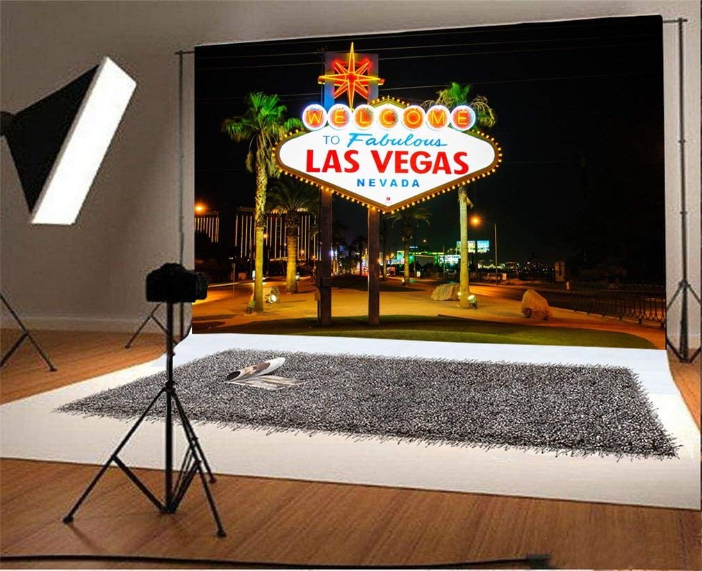 ABPHOTO 7x5ft Photography Backdrop Welcome to Las Vegas City Night View