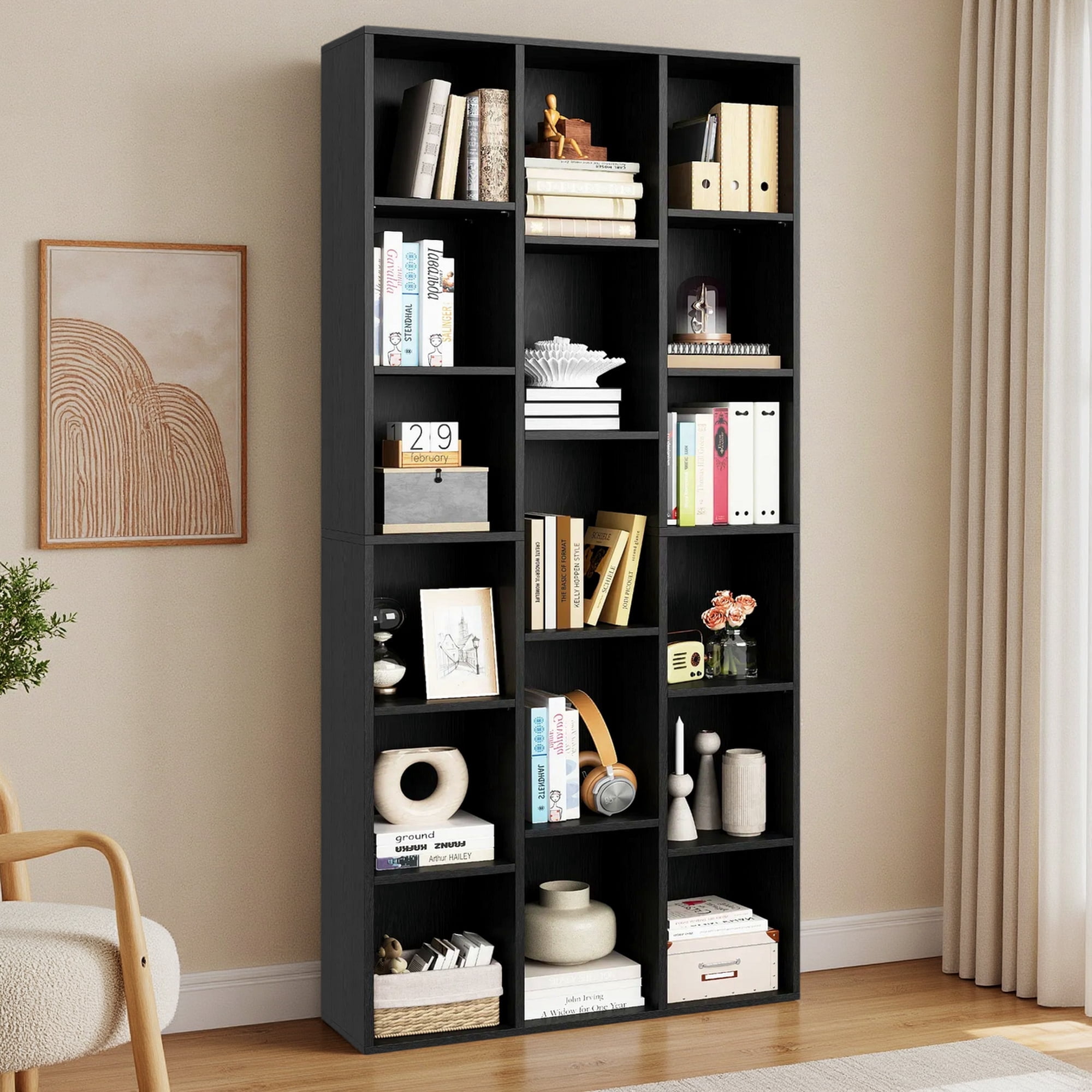 IRONCK 71" Tall Bookcase, 31.5" Wide Bookshelf, Cube Storage Organizer with Adjustable Shelf for Home Office, Black