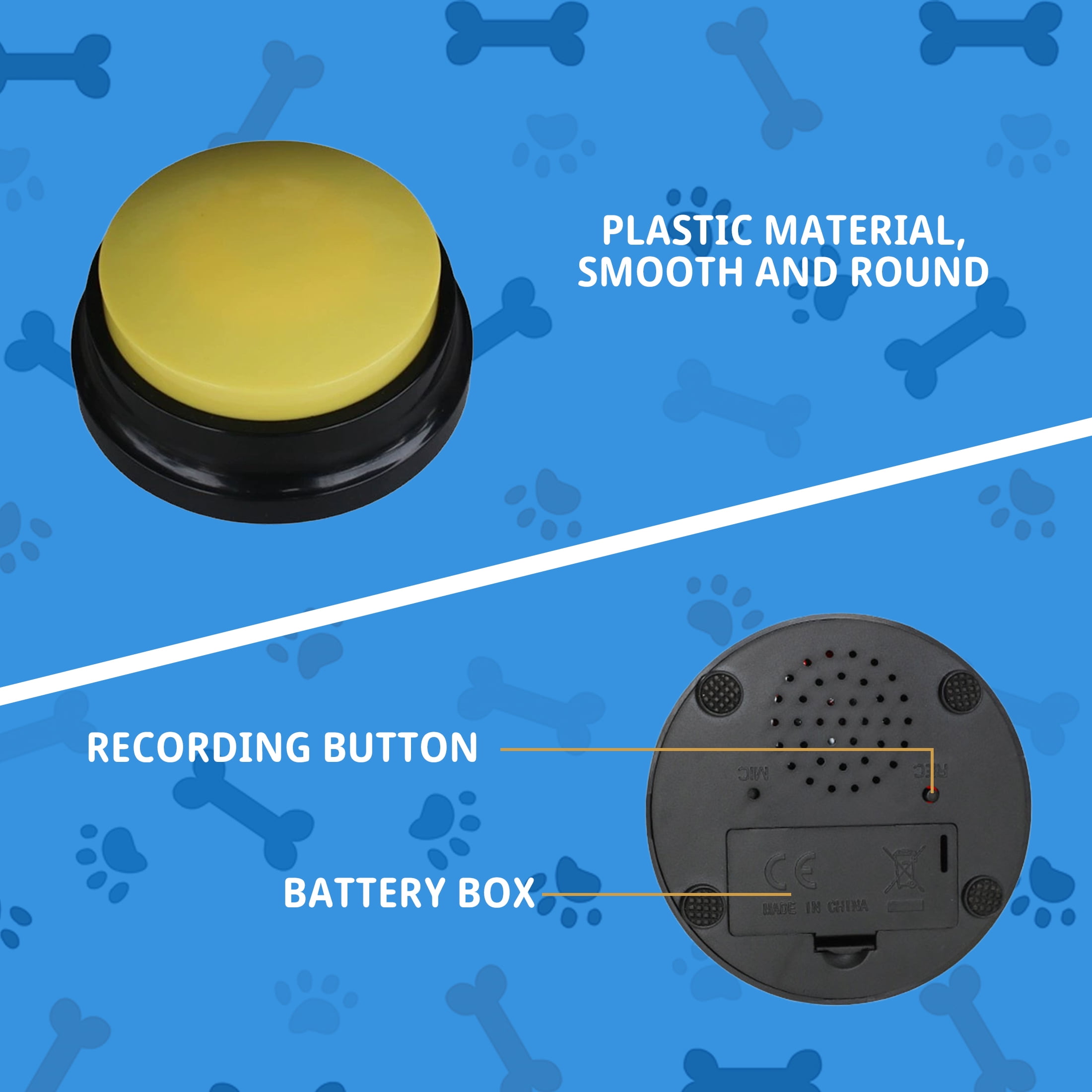 Recordable Dog Training Buttons, Talking Pet Communication Starter Kit, Squeeze Activated Voice Recorder for Dogs and Cats, Interactive Pet Toy