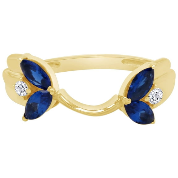 Marquise & Round Simulated Blue Sapphire & Cubic Zirconia Enhancer Guard 10k Yellow Gold Ring Size - 5.5