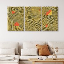 PixonSign Canvas Print Wall Art Set Geometric Wavy Blue & Gold Pattern Abstract Shapes Illustrations Modern Art Chic Colorful Multicolor Neon for Living Room, Bedroom, Office - 16"x24"x3