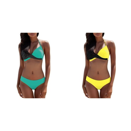 (2-Pack) 2025 New Beachwear Bikini Padded Push Women Two Piece Swimsuit with Shorts Up Womens Swimsuit Bra Lane Swimwear Plus Size Bathing Suit Swimwear Set Womens Bathing Suit Cover Romper