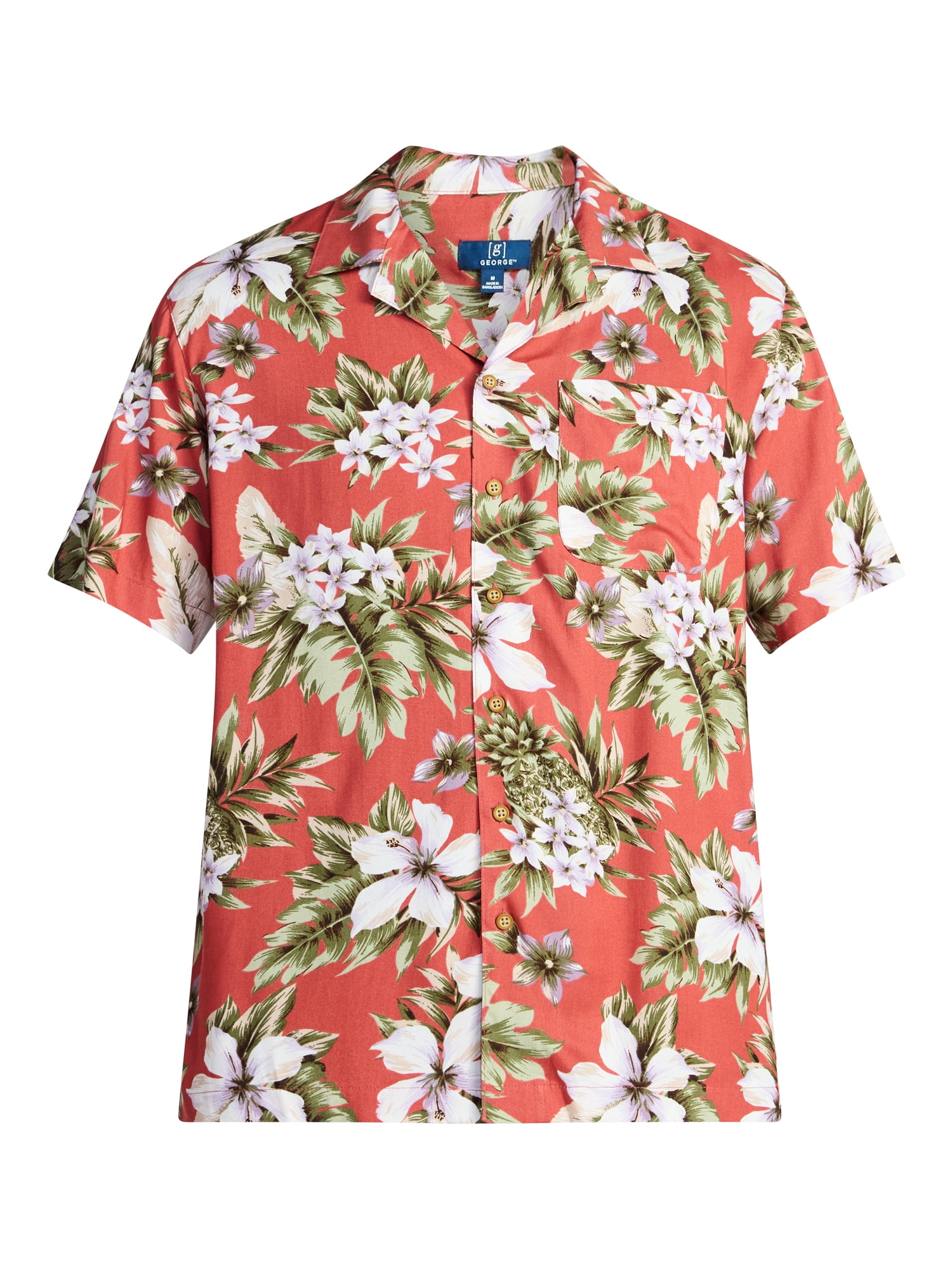 George Men's Relaxed Fit Printed Camp Shirt with Short Sleeves, Sizes S-3XLT