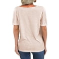thumbnail image 2 of Solid Color V-Neck Women Short Sleeve Loose T-Shirt, 2 of 3