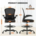 thumbnail image 2 of Ergonomic Drafting Chair, Tall Office Chair with Flip-up Armrests, Breathable Mesh High Desk Chair with Lumbar Support Adjustable Footrest Ring for Standing Desk Black, 2 of 9