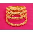 thumbnail image 2 of Sunsoul by Touchstone "Golden Bangle Collection" Indian Bollywood Beautifully Carved Conch Shell Inspired Faux Ruby Emerald Thick Designer Jewelry Bangle Bracelets. Set of 4. In Gold Tone For Women, 2 of 5
