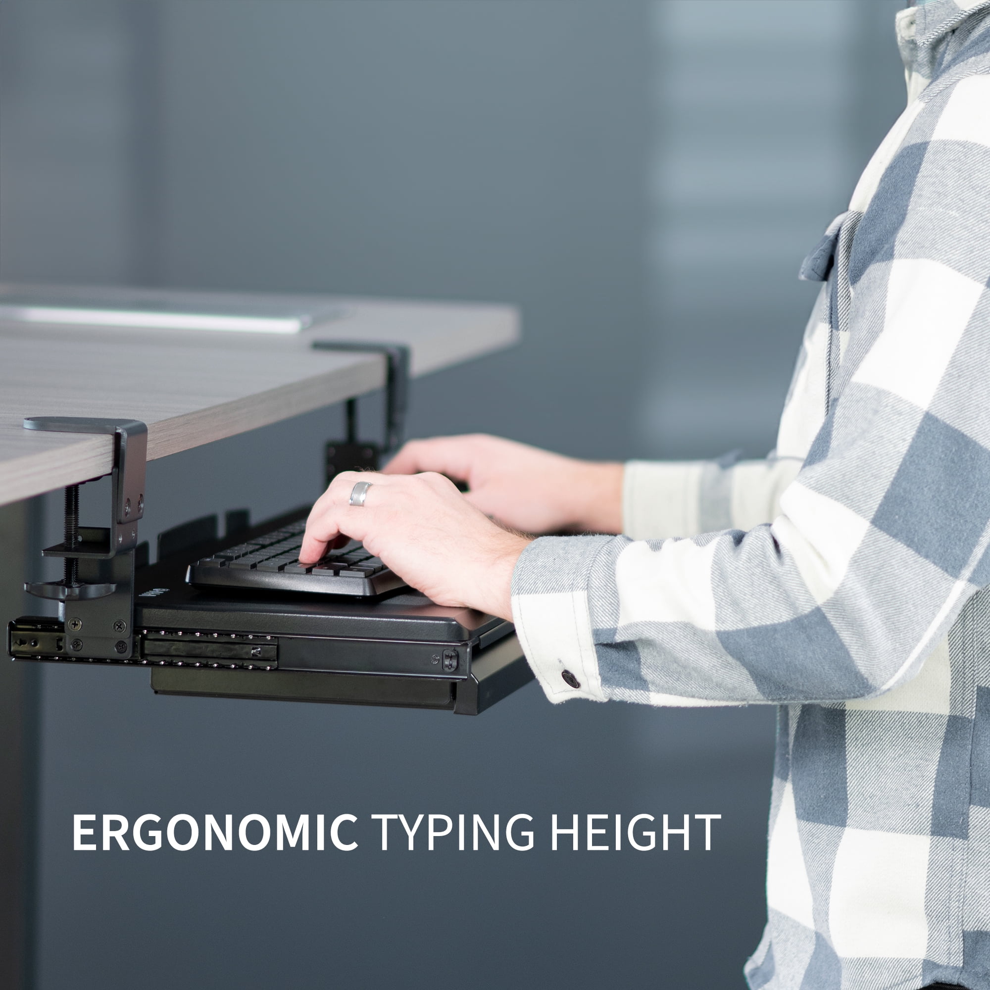 VIVO Height Adjustable Clamp-on Computer Keyboard Tray with Storage Drawer