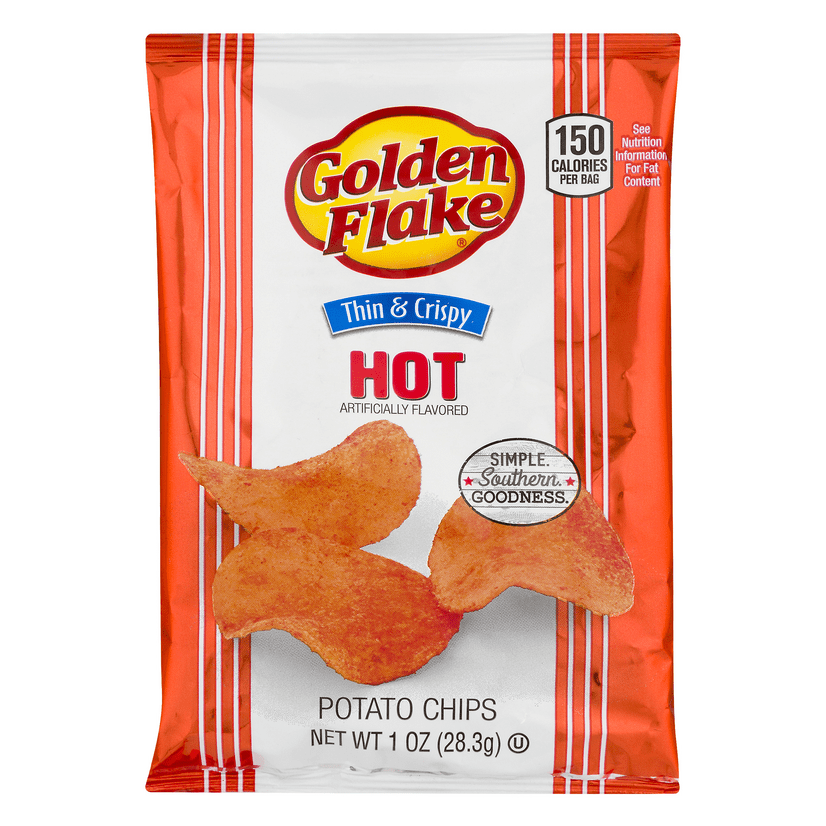 Golden Flake Potato Chips, Hot, Thin & Crispy, Bag