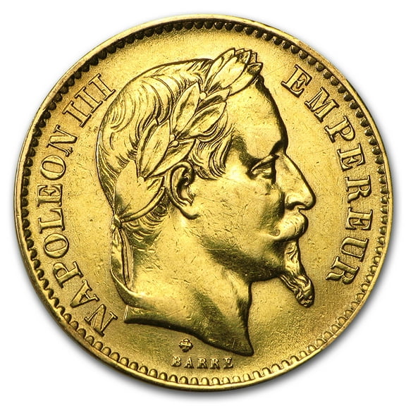 1861-70 France Au 20 Fr Napoleon III Laureate Avg Circ (Scruffy)