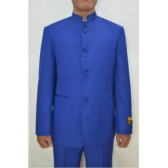 Mens Eight Button Mandarin Banded Collar Royal Blue Dress Suits For Men