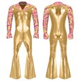 thumbnail image 2 of Hansber 70s Outfit for Men Retro Disco Jumpsuit Metallic Bell-Bottom Rompers Hippie Funky Dance Party Club Wear Gold XL, 2 of 8