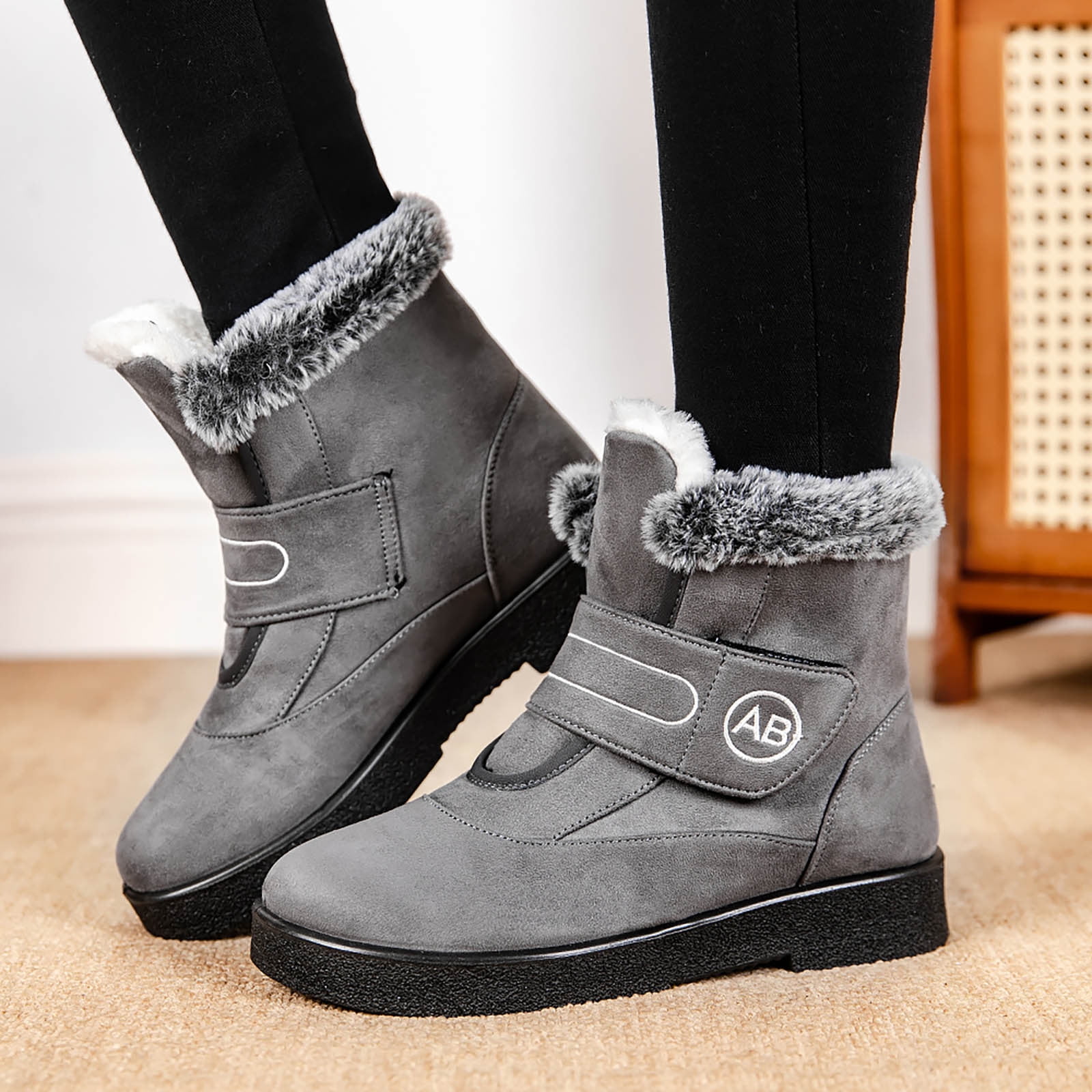 YOUSNH Bottes de Neige Plates en Daim pour Femmes Mode Hiver à