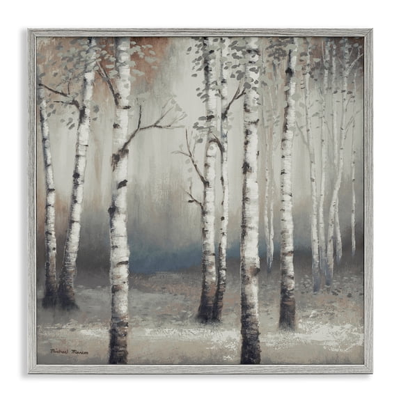 Stupell Industries Traditional Birch Trees with Misty Haze Gray Framed Giclee Art, 24 x 24, by Michael Marcon