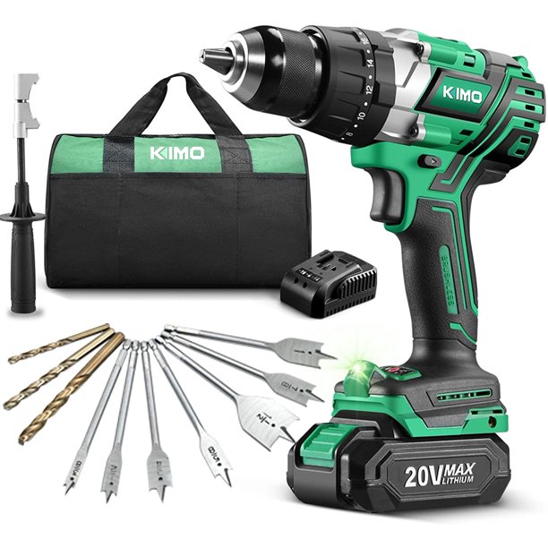 KIMO Brushless Drill/Driver Kit, Cordless Impact Drill Driver Set w/ 2