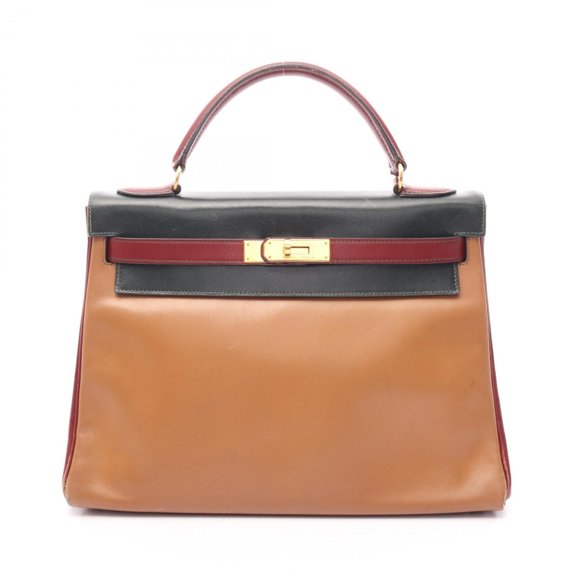 Pre-Owned Hermes Kelly 32 Tricolor Natural Rouge H 2-Way Handbag Calfskin (Cowhide) Box Calf...