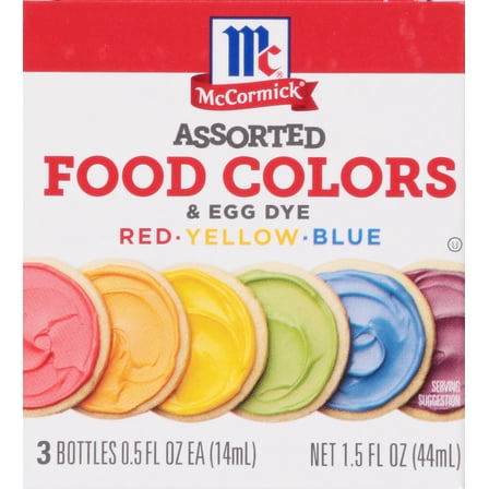 Pack Of 2 McCormick Assorted Food Colors Red Yellow Blue, 3 ct (Package May Vary)