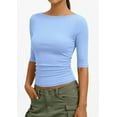 thumbnail image 4 of PRETTYGARDEN Womens Summer Short Sleeve Tops Boat Neck Ribbed Knit Slim Fit T Shirt Casual Basic Top Spring Clothes, 4 of 10