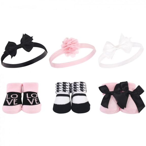 Hudson Baby Headband and Socks Giftset, 6-Piece, 0-9 Months