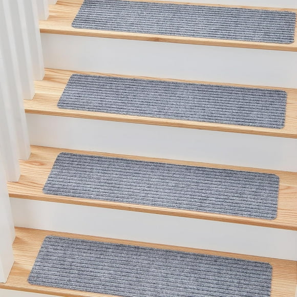 MBIGM 8" X 30" (15 in Pack) Non-Slip Carpet Stair Treads Non-Skid Safety Rug Slip Resistant Indoor Runner for Kids Elders & Pets with Reusable Adhesive - Light Gray - Carpet Pads for Stairs