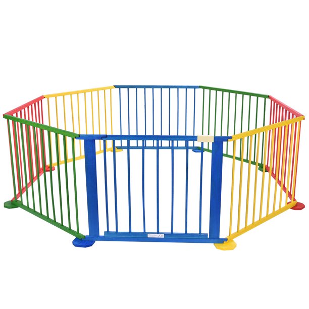 Costway Baby Playpen 8 Panel Colors Wooden Frame Children Playard