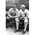 thumbnail image 1 of 24x36 gallery poster, Babe Ruth and Shoeless Joe Jackson looking at one of Ruth's home run bats, 1920, 1 of 1