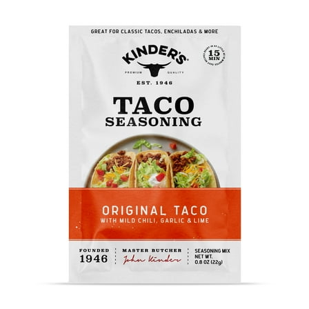 Kinder's Original Taco Seasoning Blend with Mild Chili, Garlic, and Lime, 0.8 oz Packet