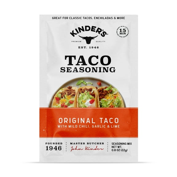 Kinder's Original Taco Seasoning Blend with Mild Chili, Garlic, and Lime, 0.8 oz Packet
