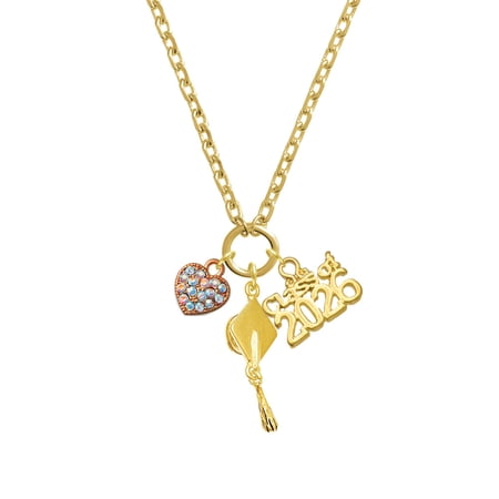Delight Jewelry Small Rose Gold-tone Heart with Clear AB Crystals - Gold-tone Class of 2026 Graduation Zoey Charm Necklace, 28"