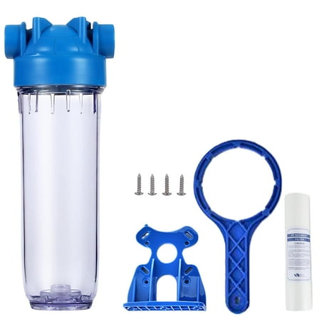 10-Inch Whole House Water Filter: Transparent Standard Water Filter Housing, Water Filter System with Presser Relief Valve, 3/4" Inlet/Outlet Brass Port -Fit for 2.5" x 10" Filters