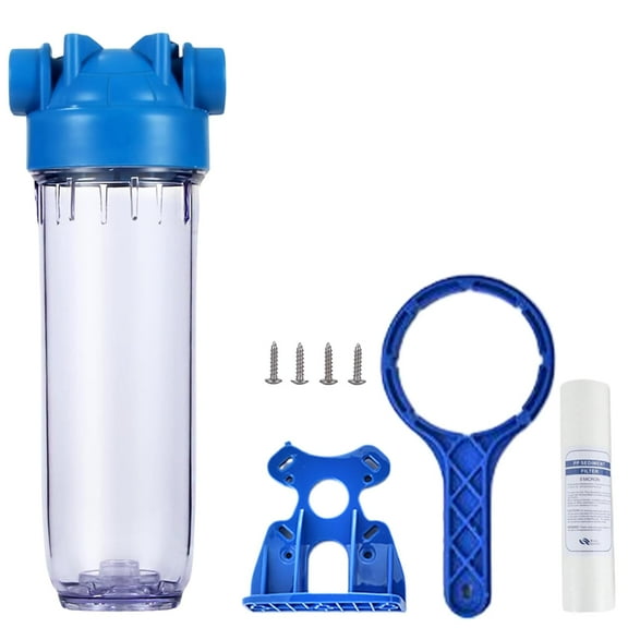 10-Inch Whole House Water Filter: Transparent Standard Water Filter Housing, Water Filter System with Presser Relief Valve, 3/4" Inlet/Outlet Brass Port -Fit for 2.5" x 10" Filters