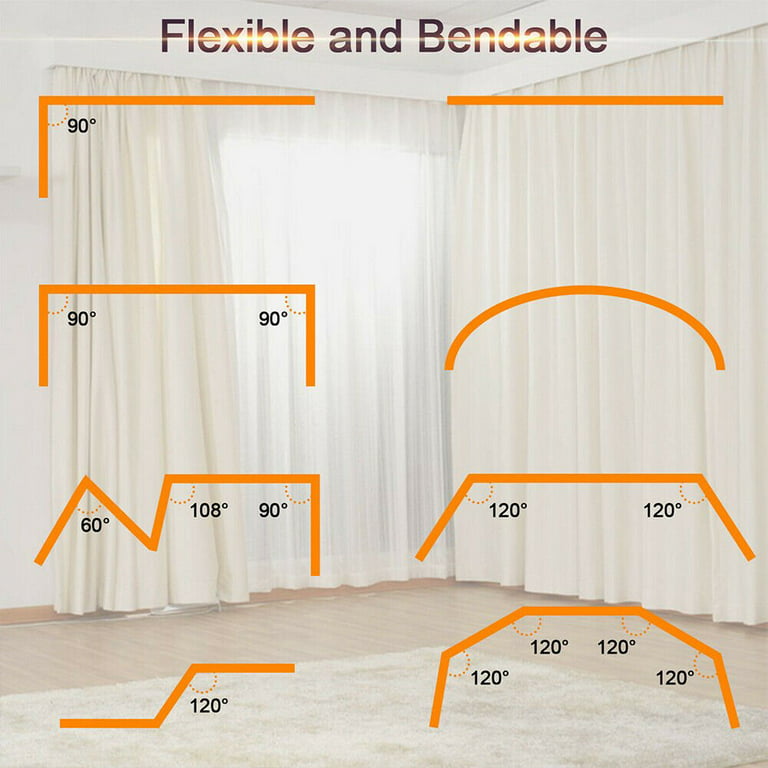 Flexible Bendable Ceiling Curtain Track, White Curved Ceiling Mount Curtain  Rail RV Curtain Track, Room Divider, Ceiling Track for Curtains with Hooks  & Accessories Set 3M/9.8ft 