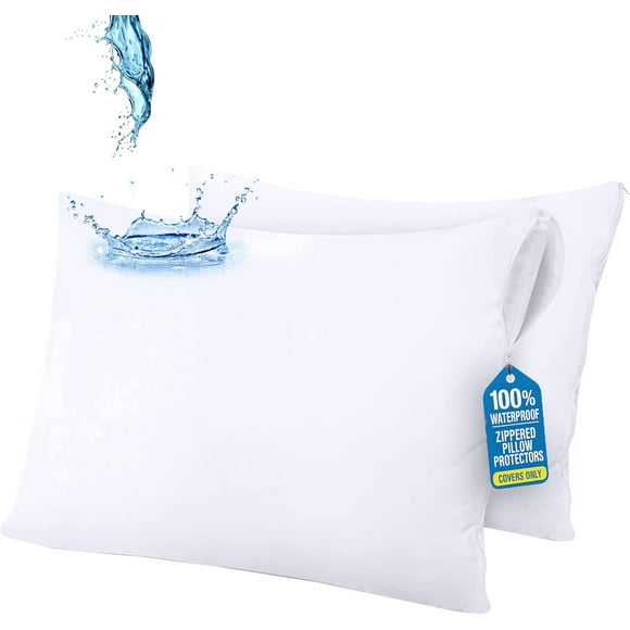 Beddora 2 Pack Pillow Protectors Queen Size – Waterproof Zippered Pillow Case Covers, Bed Bug & Dust Mite Proof Pillow Encasements 20 x 30 Inches, Soft Noiseless Waterproof Pillow Covers for Sleeping
