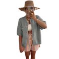 thumbnail image 1 of FOCUSNORM Cardigan Femme Élégant Manches Courtes Fermeture à Boutons Veste Décontractée Unie avec Poches, 1 of 2